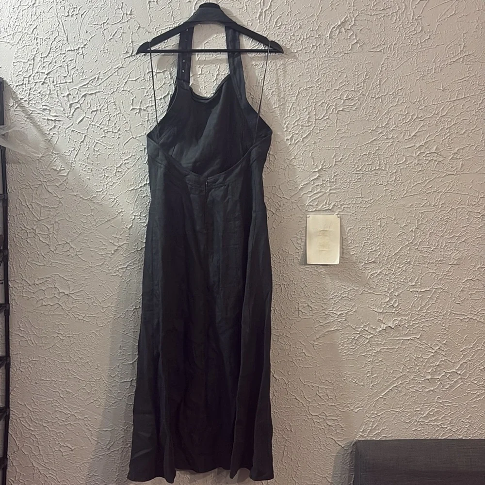 ZARA 100% Linen Halter Midi Dress Grey Medium Bloggers Favorite Coastal Beach